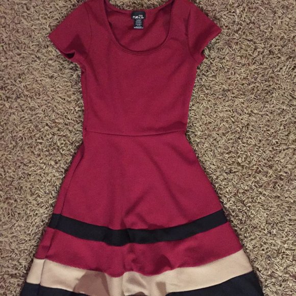 Stretchy Cute Red Dress with Stripes - Picture 1 of 4